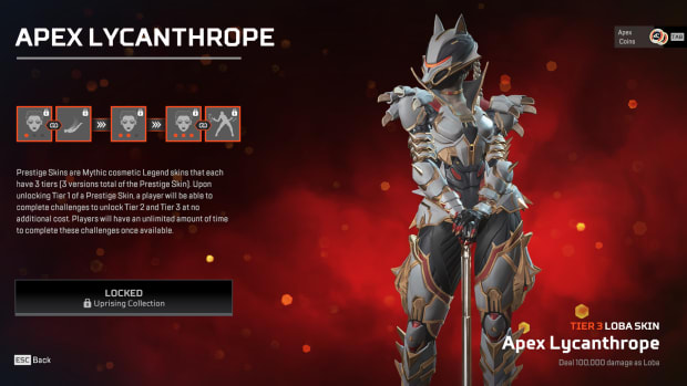 The final tier of Loba's Prestige Skin, Apex Lycanthrope, from the Uprising Collection Event in Apex Legends.