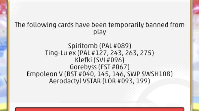 TCG Live banned pokemon cards