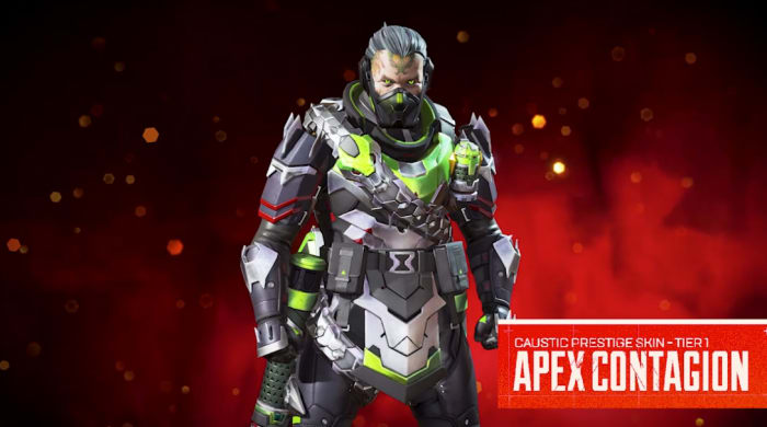 Caustic's Prestige Skin 'Apex Contagion' Tier 1 in Apex Legends Unveiled Collection Event.