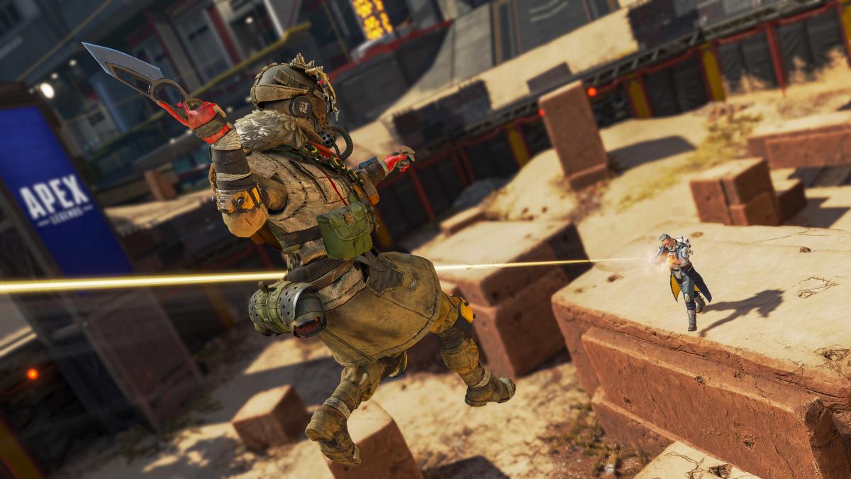 Bloodhound and Ballistic in the new firing range introduced in Apex Legends Season 17 Arsenal.