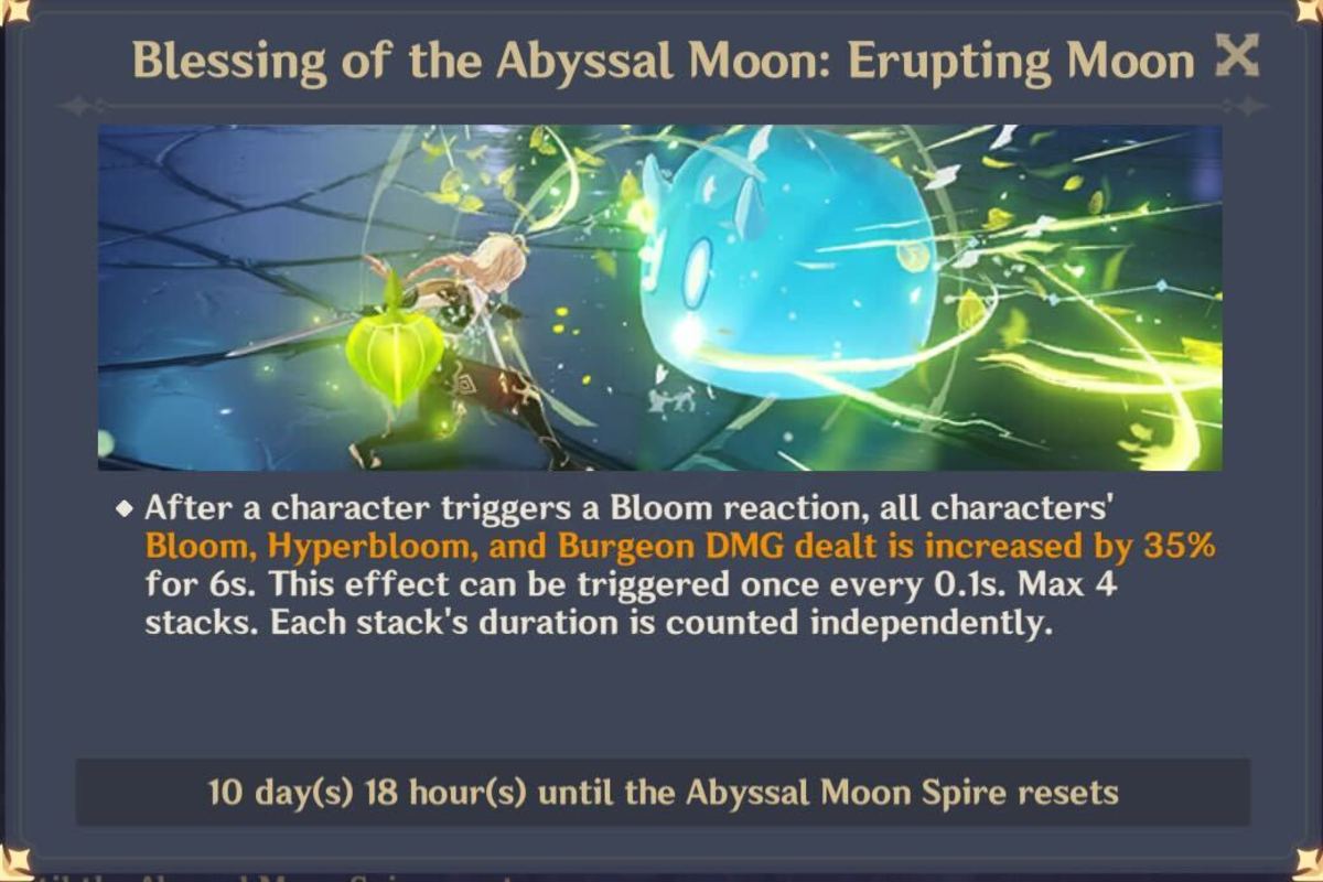 Screenshot of Blessing of the Abyssal Moon in Genshin Impact via Meredith Wilcox