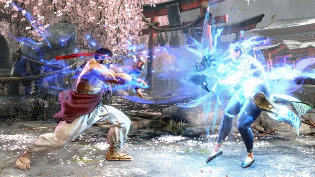 Ryu firing hadoken at Chun Li