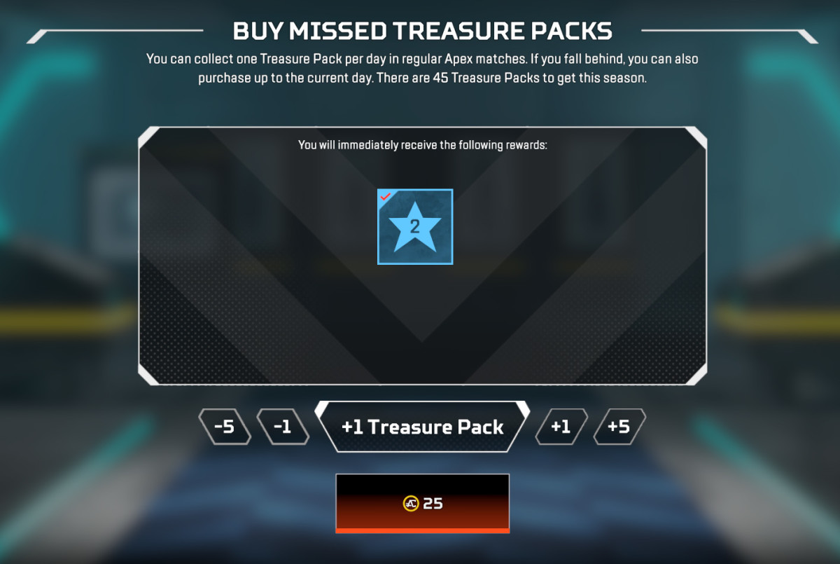 The screen for buying missing treasure packs in Apex Legends.