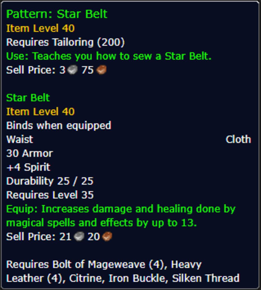 The Star Belt recipe from World of Warcraft.