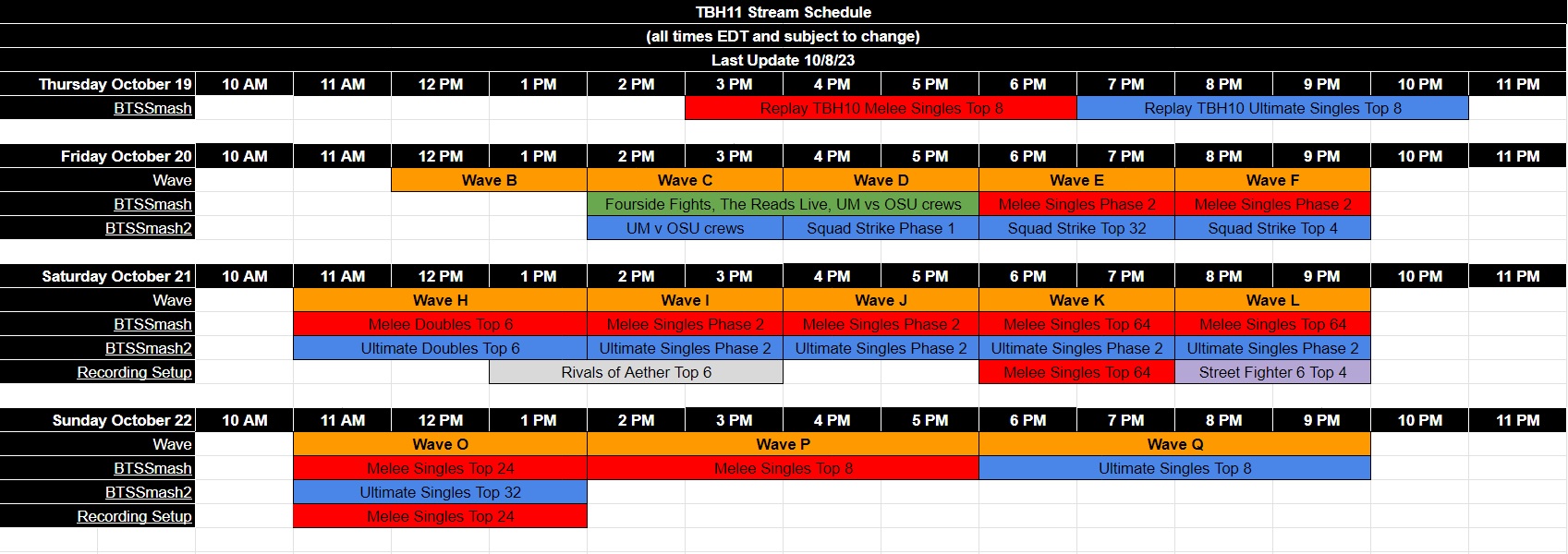 TBH stream schedule