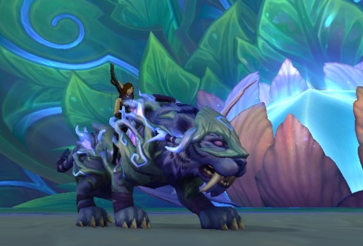 The rare Shadowdusk Dreamsaber mount in World of Warcraft: Dragonflight.