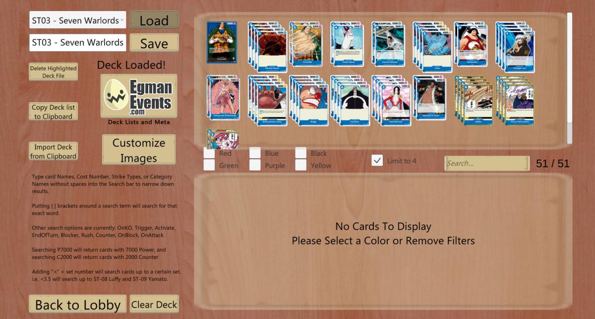 OPTCG sim deck display