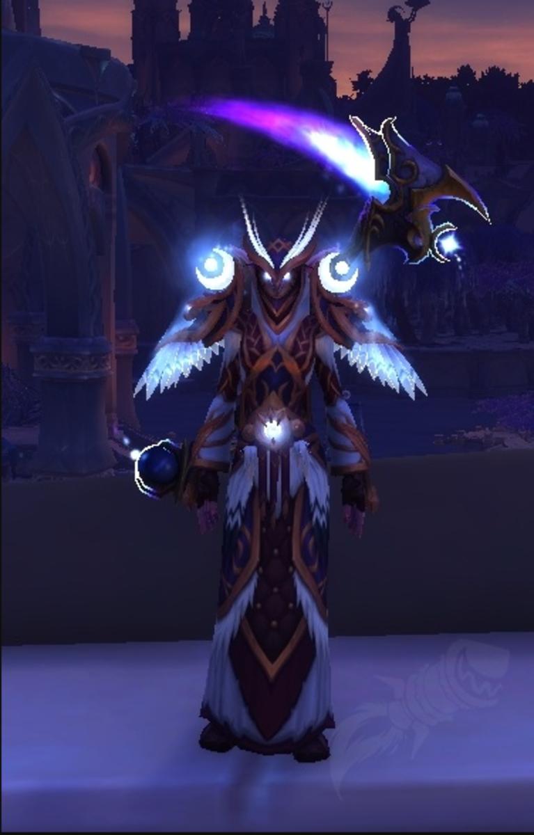 Garb of the Astral Warden leather transmog set in World of Warcraft.