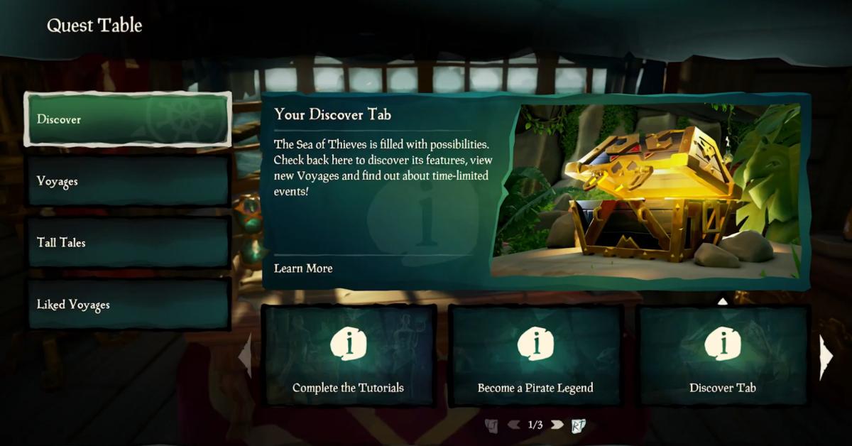 The Discover Tab in the new Quest Table for Sea of Thieves Season 11.