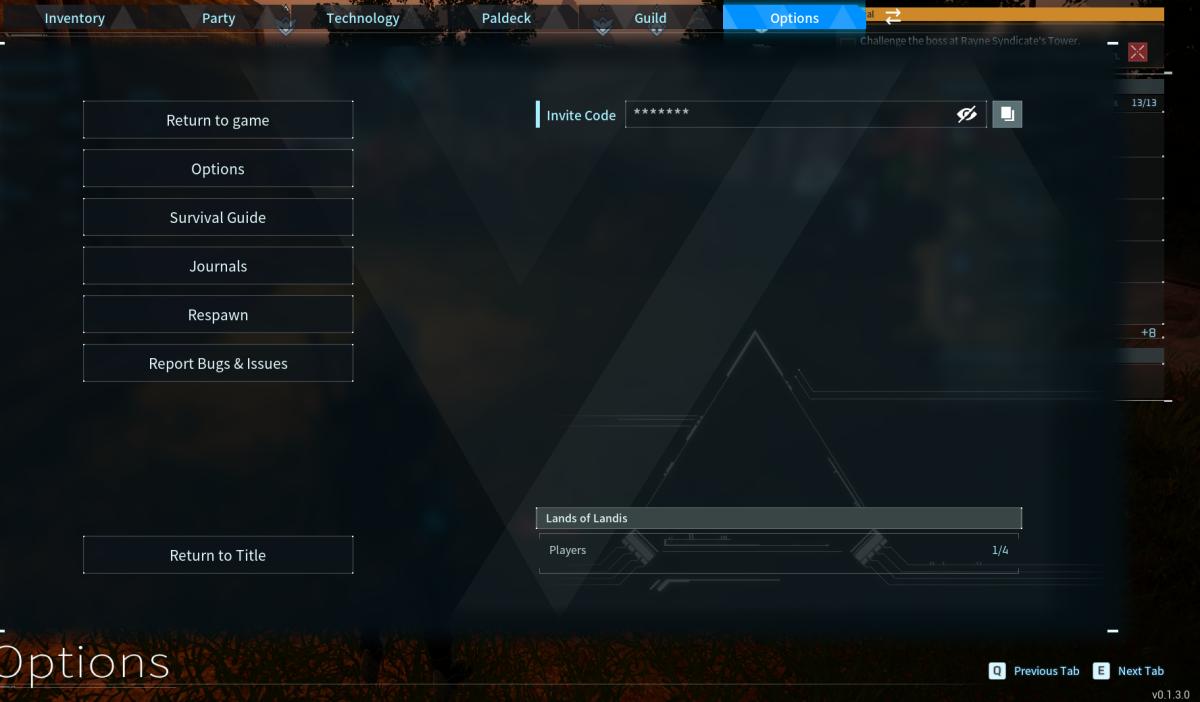 Palworld's in-game main menu, including a Survival Guide.