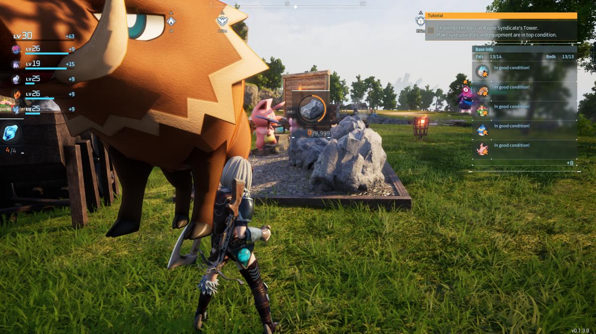 A player assigning Rushroar to gather rocks in Palworld.