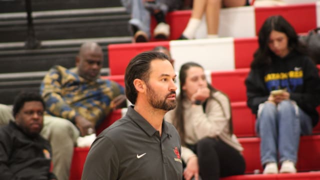 JSerra boys basketball coach Keith Wilkinson against Eastvale Roosevelt on Nov. 28, 2023.