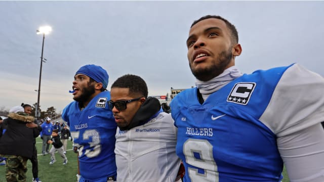 Alex Erby, right, won three state championships at Steelton-Highspire playing with his twin brother, Andrew Erby Jr., left, and for his dad, head coach Andrew Erby Sr., center.