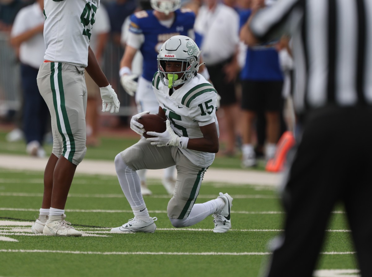 Jaden Jefferson with one of his two interceptions. 