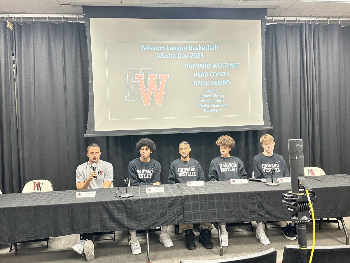 Harvard-Westlake basketball team participating in Mission League media day.