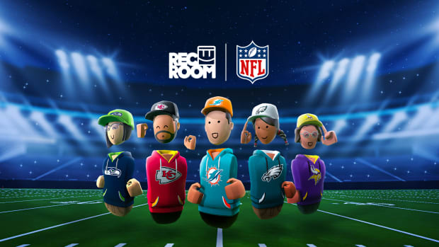 Rec Room avatars in NFL gear.