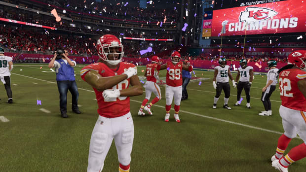 Kansas City Chiefs celebrating Super Bowl victory in Madden NFL 23.