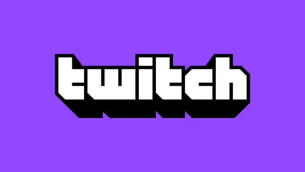 Twitch logo on purple background.