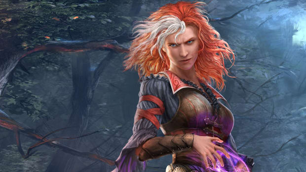 Divinity Original Sin 2's Lohse, generating purple magical energy at her fingertips