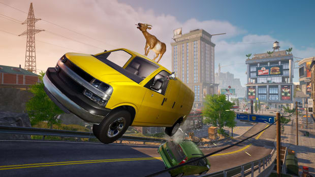 Goat Simulator 3 goat riding a flying van