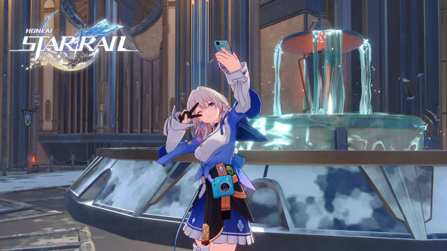 Honkai: Star Rail March 7th takes a selfie.