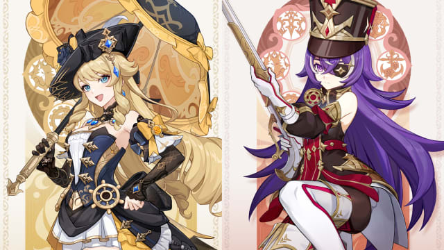 Genshin Impact Navia and Chevreuse artworks side-by-side.