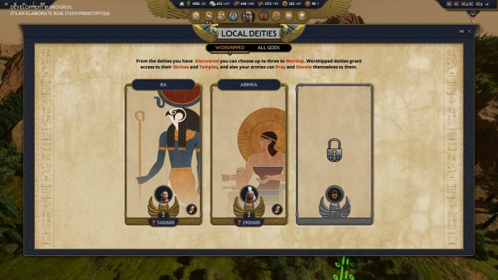 Total War: Pharaoh screenshot of the local deities.