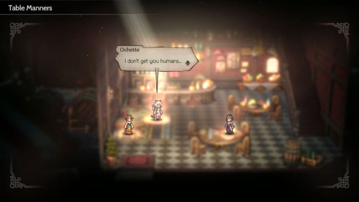 Octopath Traveler 2 travel banter Ochette, Agnea, and Throné