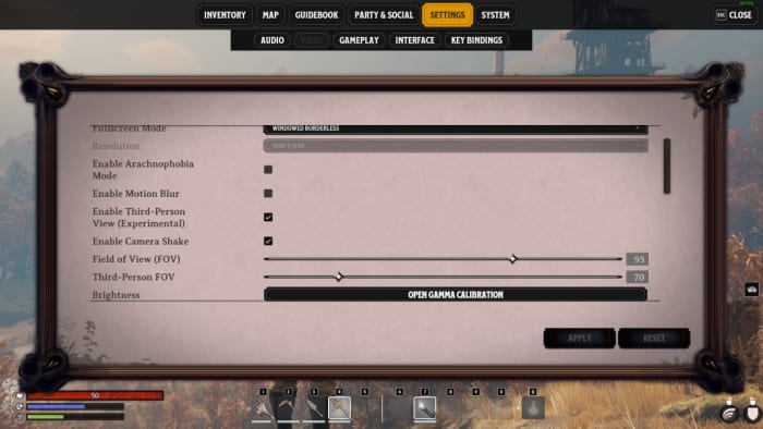 A menu showing Nightingale's FOV slider