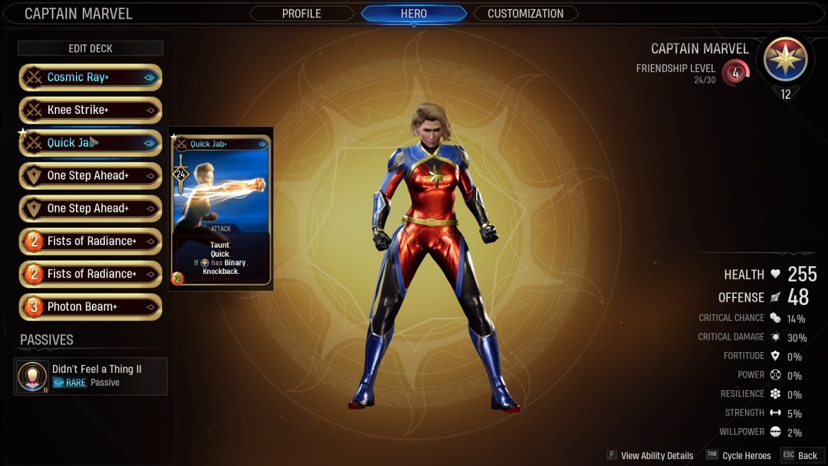 Midnight Suns Captain Marvel deck building