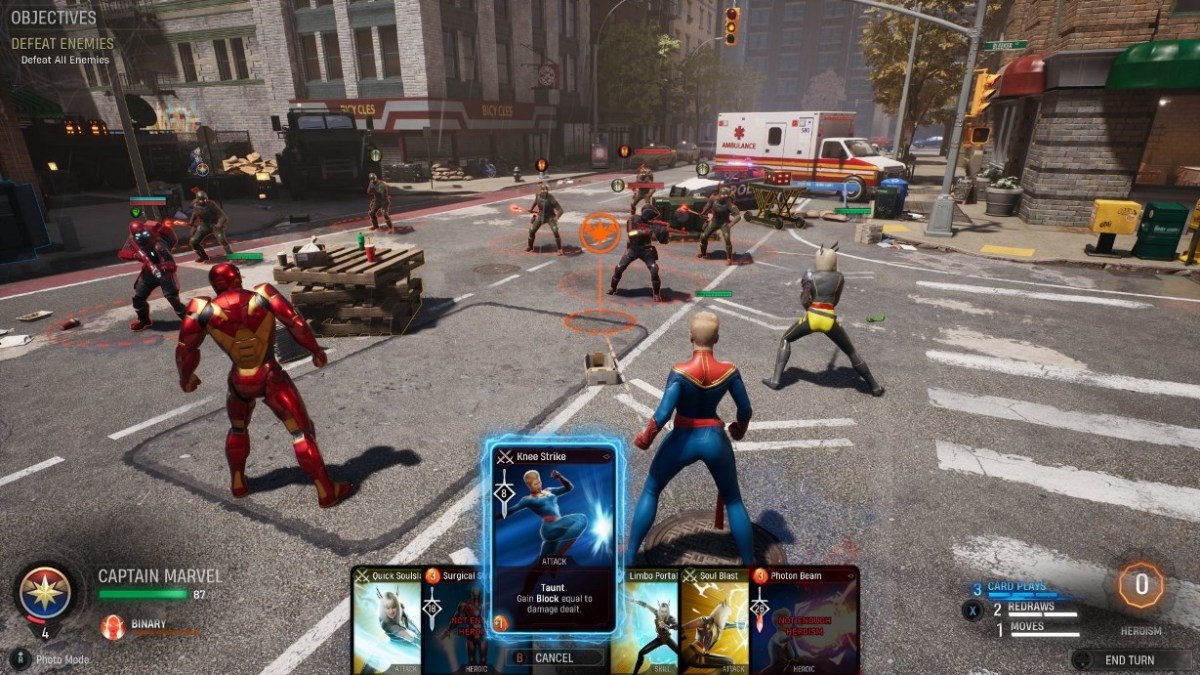 Marvel's Midnight Suns Iron Man, Captain Marvel, and Magik on a mission