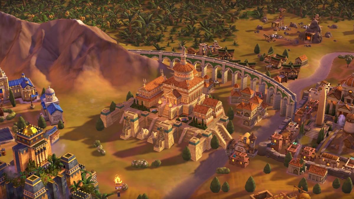 Civilization 6 screenshot of the Great Library at dawn.