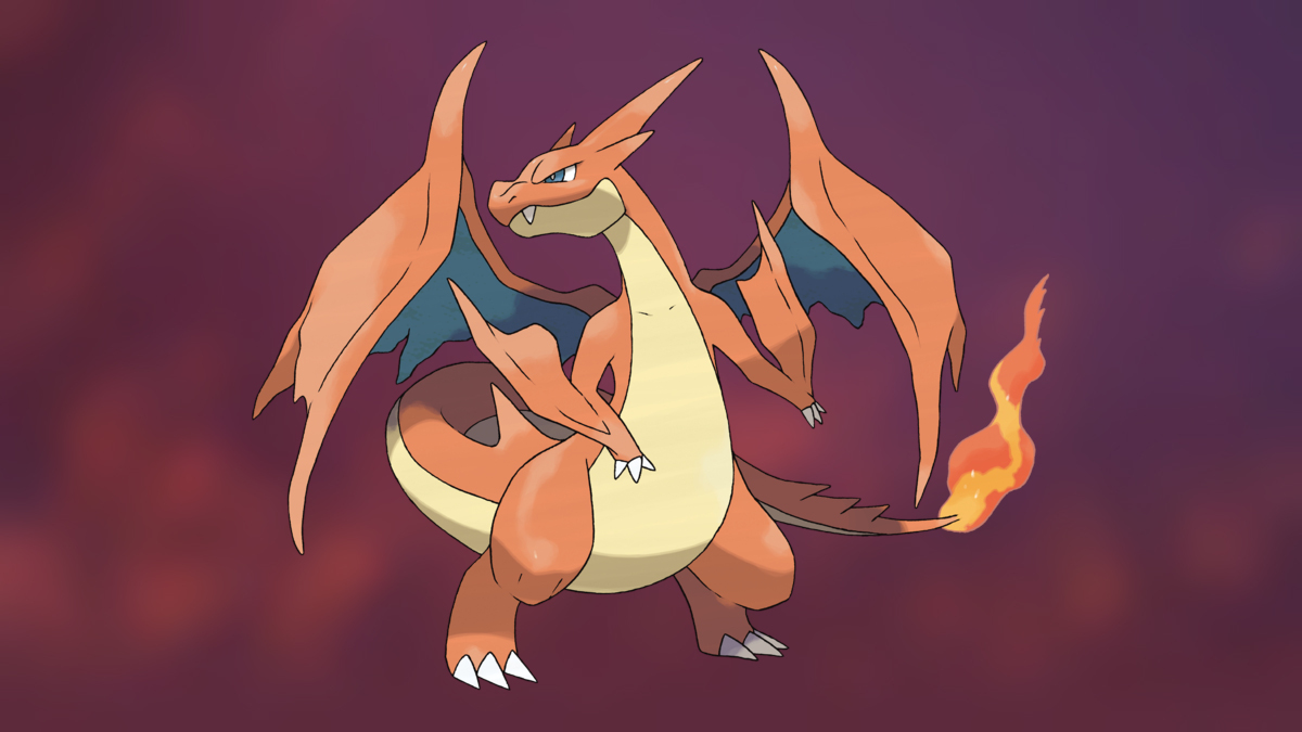 Mega Charizard Y on the Pokémon Go Fire-type background.