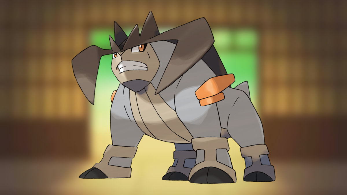 Terrakion on the Pokémon Go Fighting-type background.