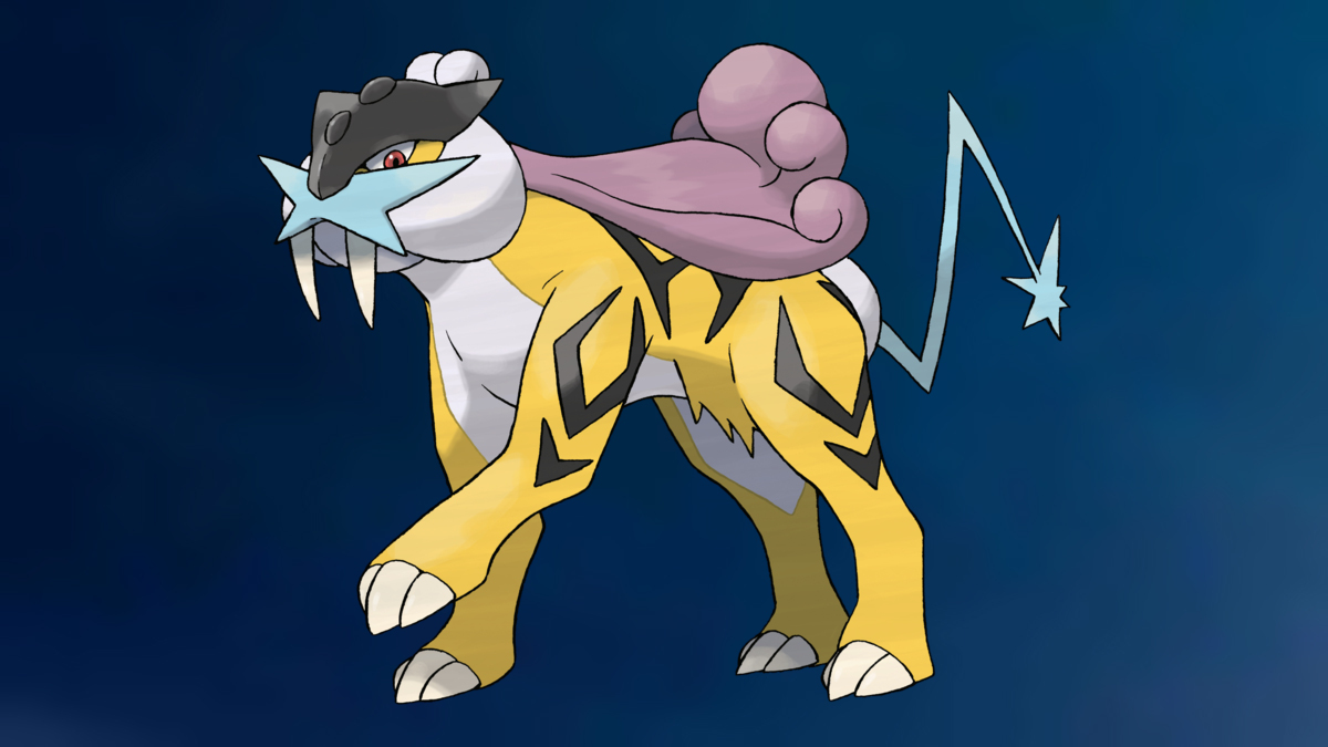 Raikou on the Pokémon Go Electric-type background.