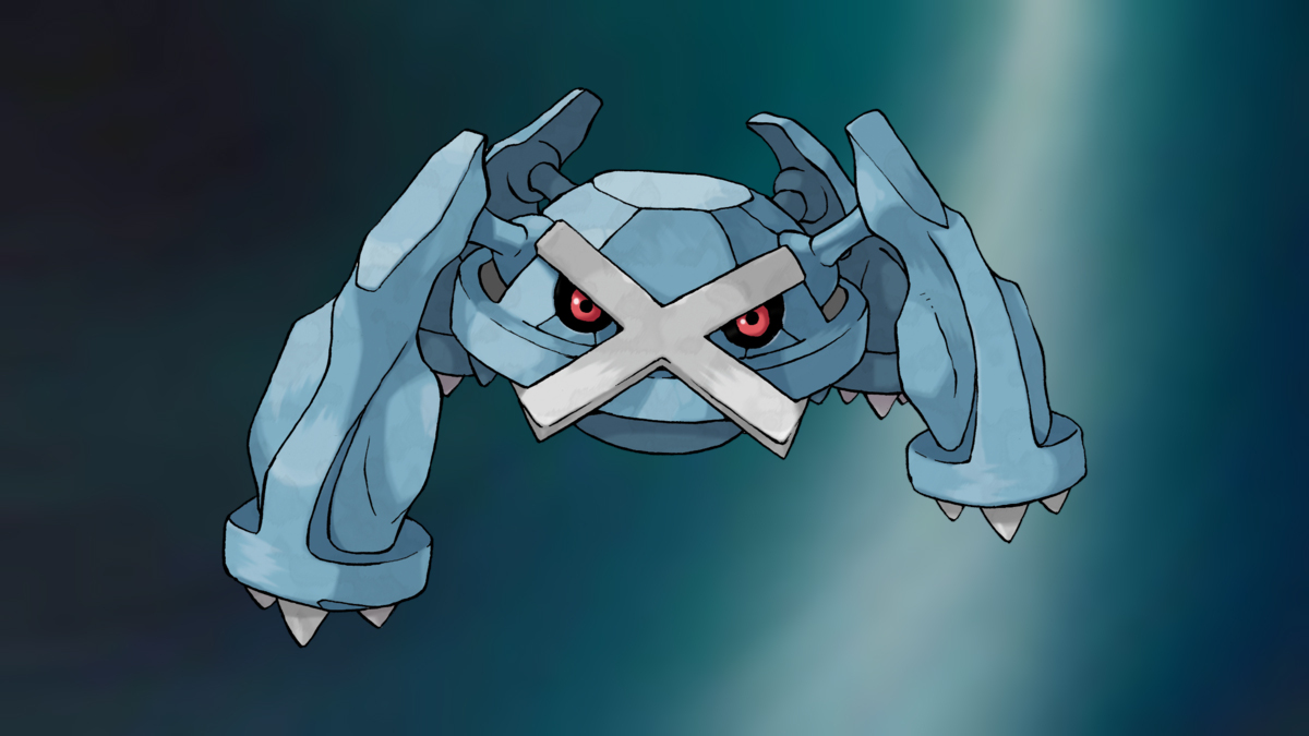 Metagross on the Pokémon Go Steel-type background.