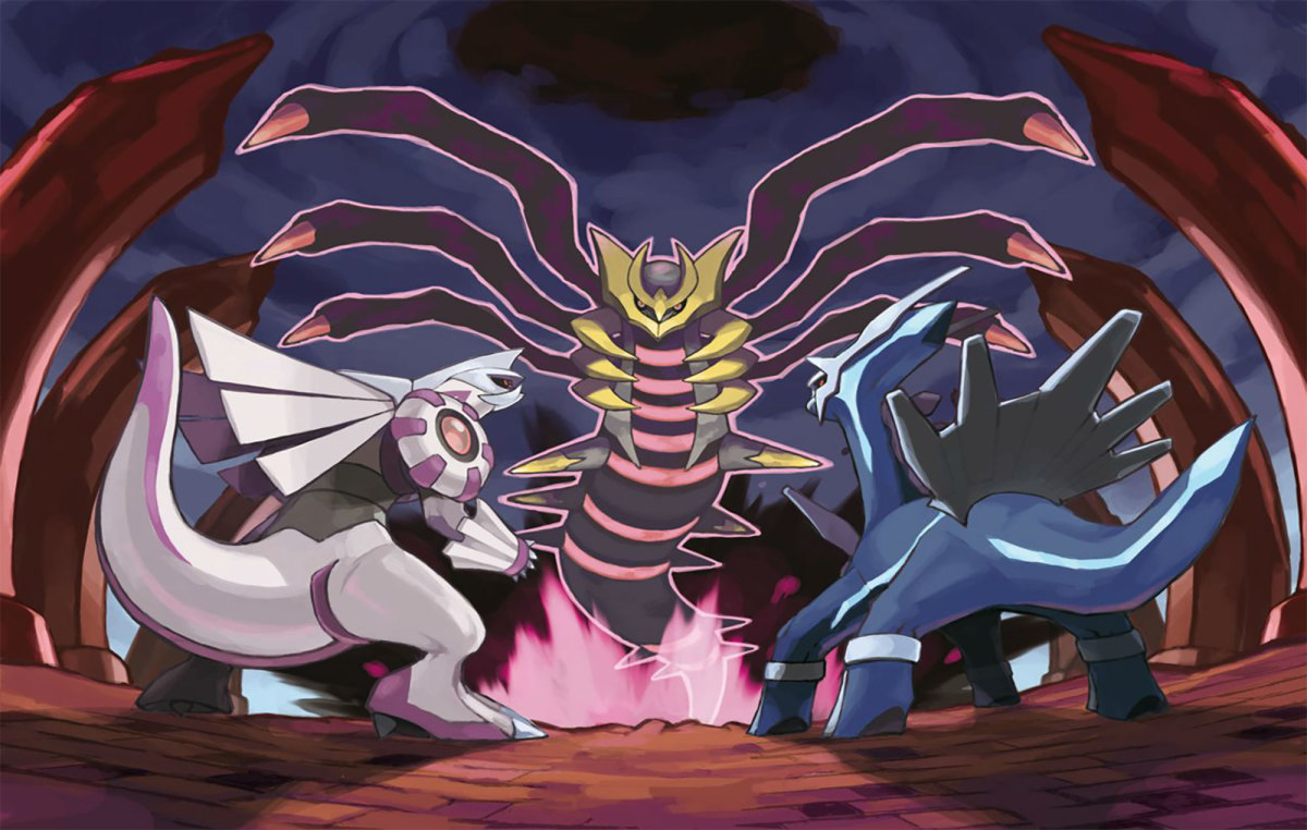 Pokemon Dialga, Palkia, and Giratina at Spear Pillar