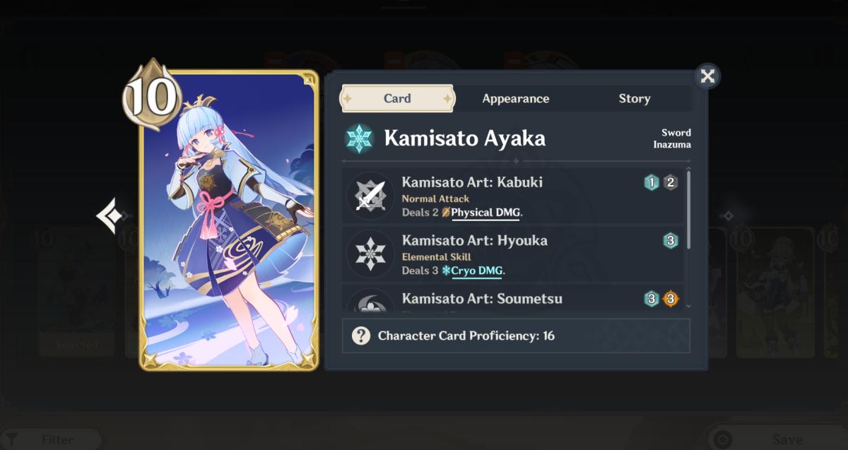 Genshin Impact TCG Ayaka card.