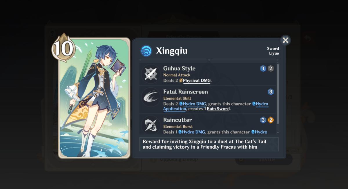 Genshin Impact TCG Xingqiu card.