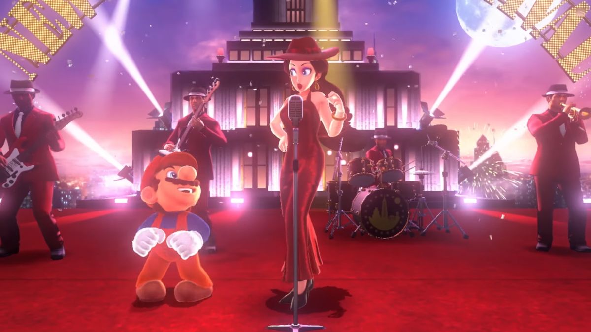 Mario Odyssey New Donk City Festival, Mario dancing to Pauline's singing