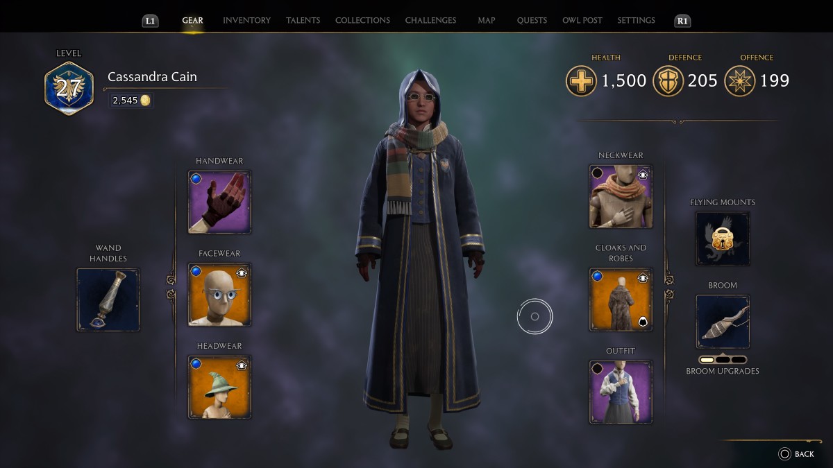 Hogwarts Legacy gear menu