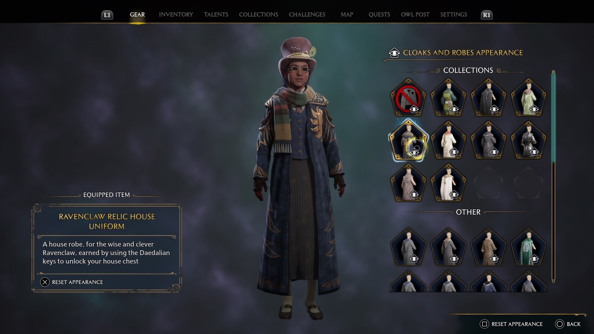 Hogwarts Legacy gear customization menu