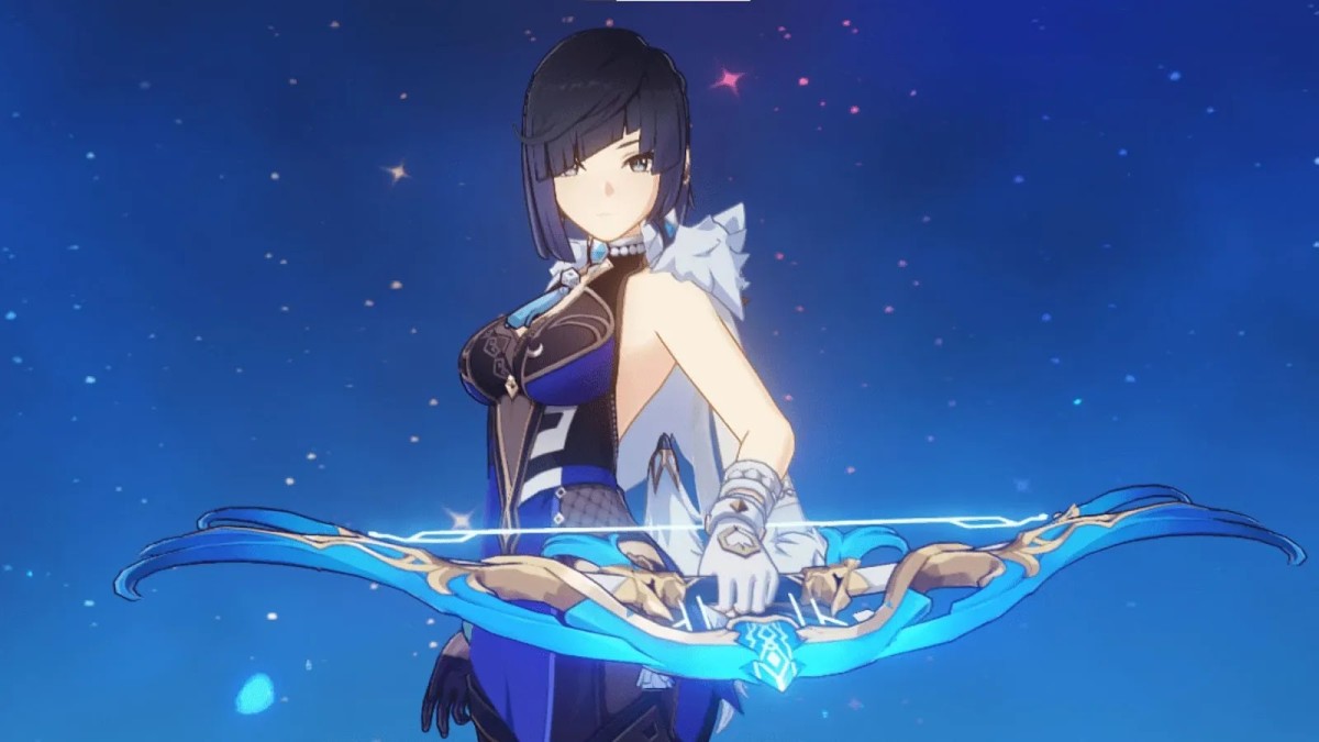 Yelan holding her signature bow.