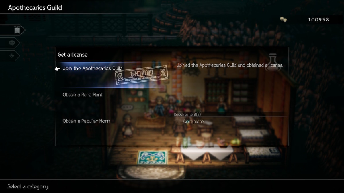 Octopath Traveler 2 Apothecary liscenes