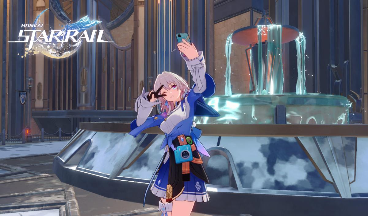 Honkai: Star Rail March 7th takes a selfie.