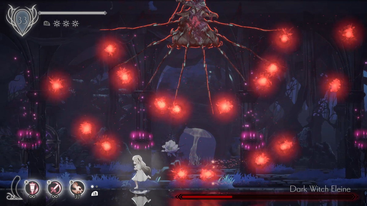 Ender Lilies: Quietus of the Knights screenshot of a boss battle.