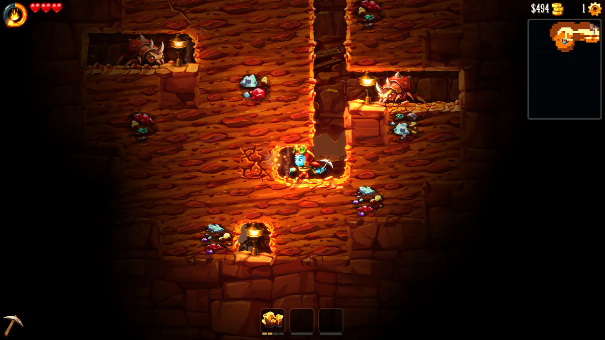 SteamWorld Dig 2 screenshot of a person digging underground.