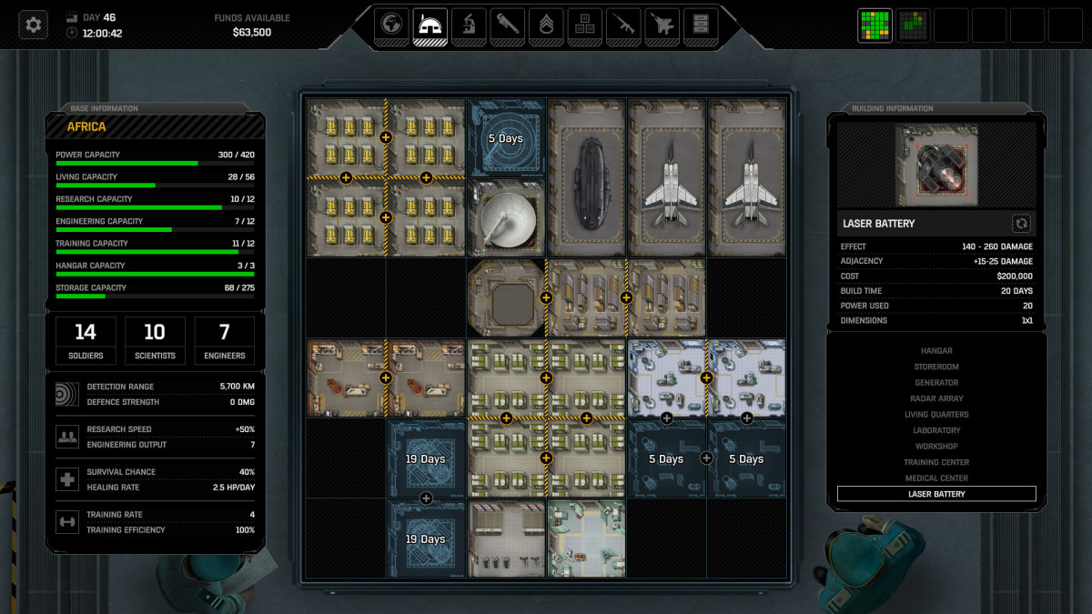 Xenonauts 2 base layout.