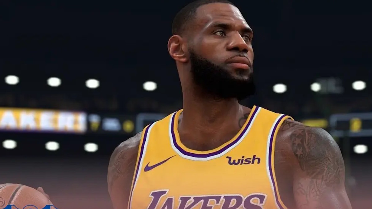 NBA 2K24 ratings: LeBron James is depicted wearing his modern LA Lakers jersey, holding a basketball in his right hand