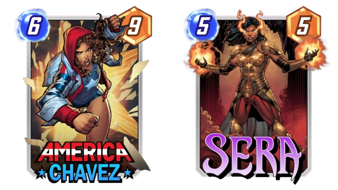 Marvel Snap America Chavez and Sera cards